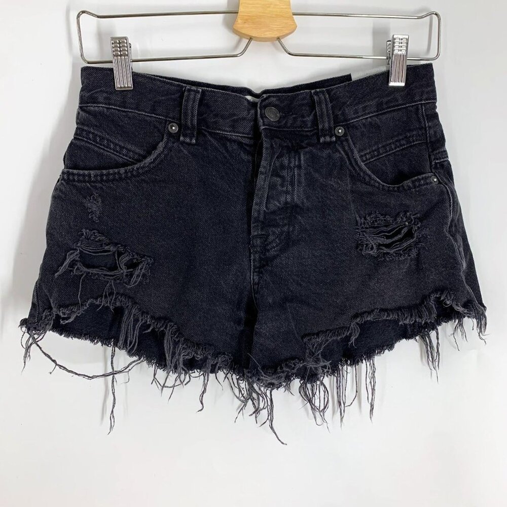 Free People Women's Now Or Never Raw Hem Denim Distressed Cotton Shorts Size 24